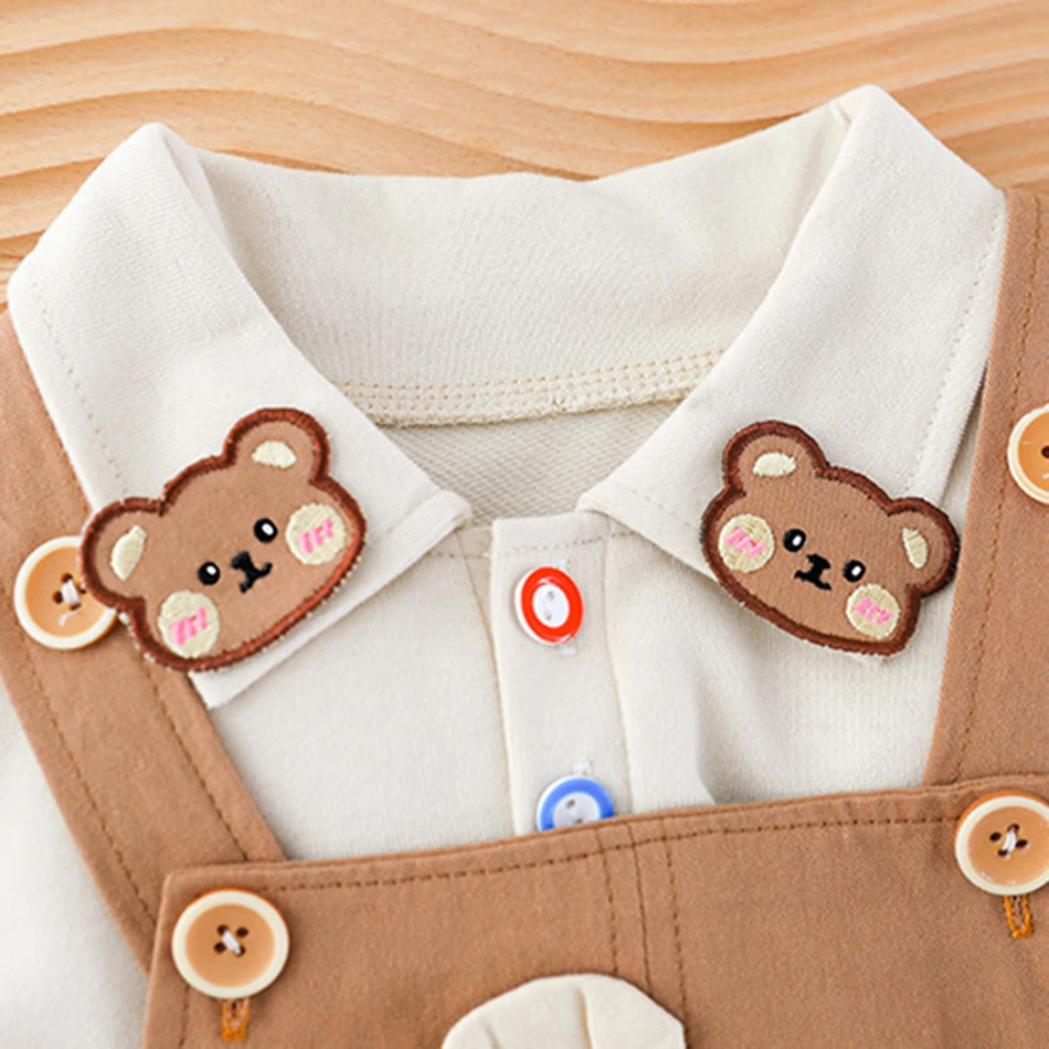 Cute Rabbit Overalls Girls Clothing Two-piece set + Baby Girl clothes Autumn Short-Sleeve Denim Overalls Suit Solid Color Shirt