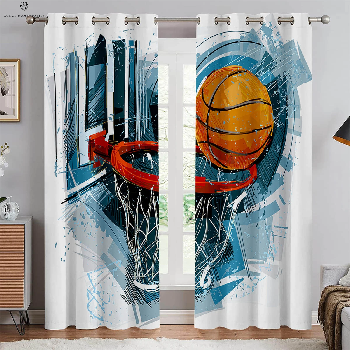 2 шт. шторы с 3D принтом пламени баскетбола можно стирать в машине декоративные для