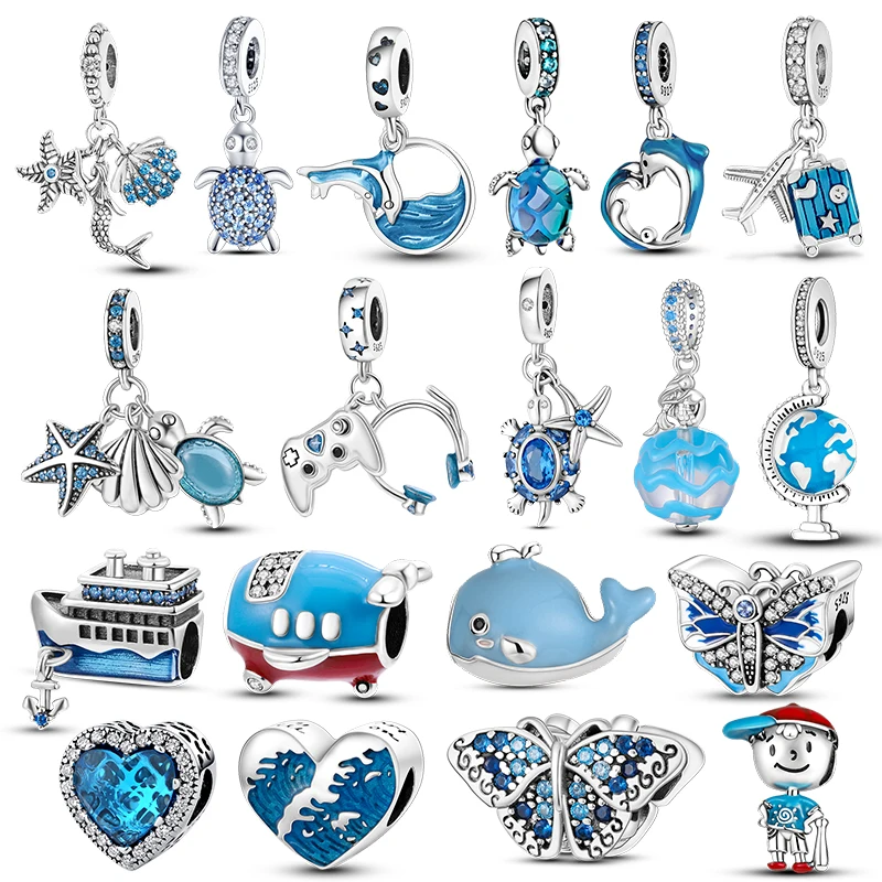 Шармы серебряные 925 пробы Plata De Ley оригинальные синие шармы морская черепаха