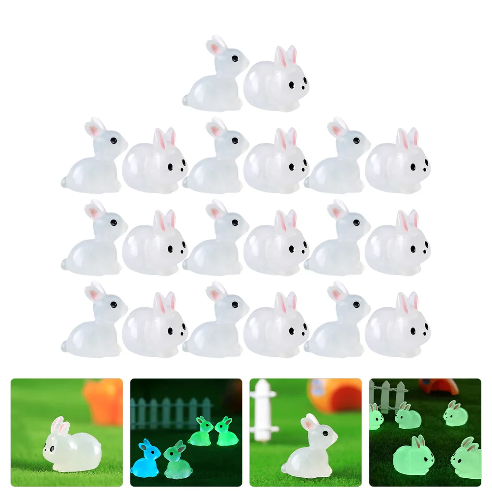 

20 Pcs Luminous Bunny Small Figurines Rabbits Decor Ornament Accessories Realistic Animals White Resin Child