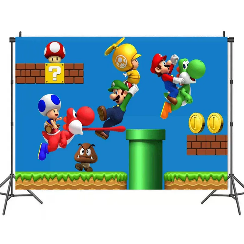 

150x100cm Super Mario Children's Birthday Party Background Cartoon Pattern Mario Photography Background Cloth Party Supplies