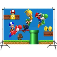 150x100cm super mario childrens birthday party background cartoon pattern mario photography background cloth party supplies