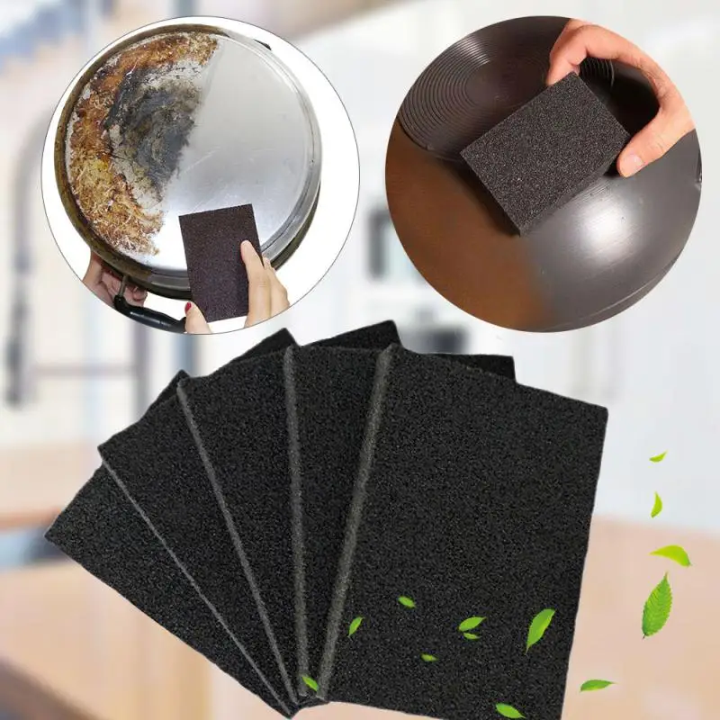 

1/3/5pcs Black Emery Sponge Emery Rust Remover Dish Brush Pot Cleaning Brush Descaler Wipe Scrub Pot Kitchen Tools Gadgets