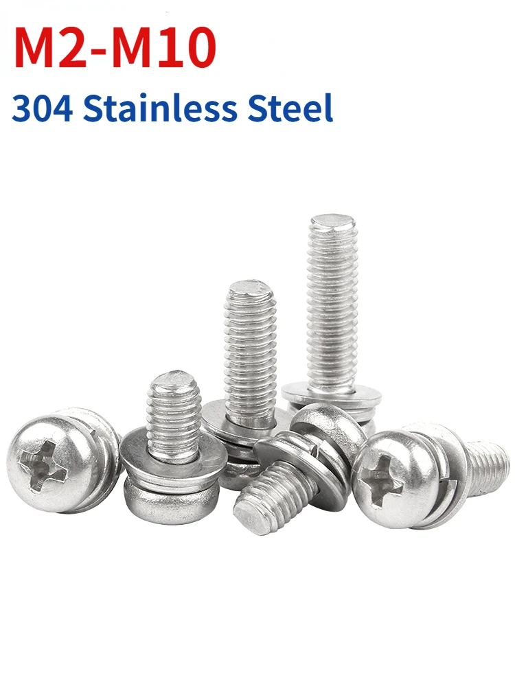 

Винты и шайбы с круглой головкой Phillips M2 M2.5, 3 м, 4 м, 5 м, M6, M8, M10, набор винтов и шайб из нержавеющей стали 304