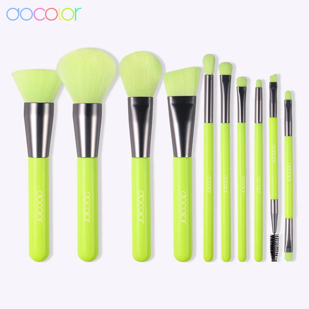 

Docolor Neon Makeup Brushes Professional 10pcs Make Up Set Face Foundation Powder Eye Shadow Eyebrow Lip Beauty Cosmetic Tool