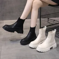 Women's Ankle Boots 2022 Fashion Slip On Black Sock Boots Female Punk Gothic Shoes Ladies Elegant Lolita Low Heels Short Boots