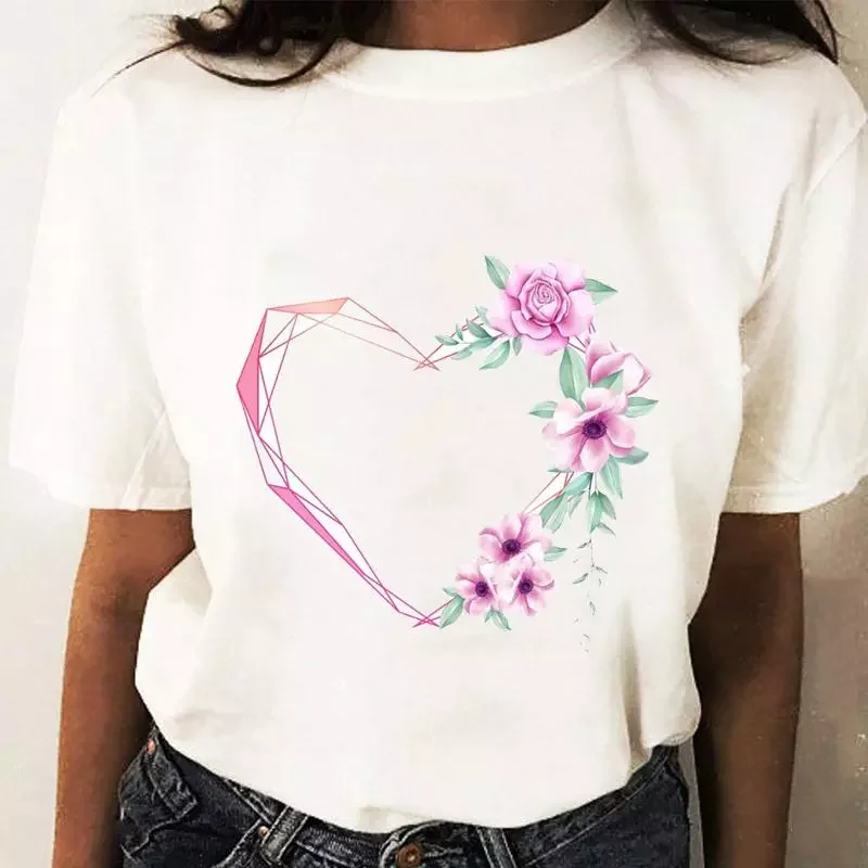 

2022NEW T-shirts Fashion Heartbeat Trend Women Cartoon Shirt Stylish Short Sleeve Regular Graphic T Top Female Tee T-Shirt