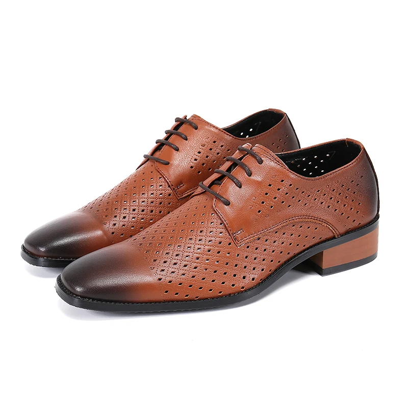 

Italian Square Toe Lace Up Formal Shoes Original Large Size Solid Color Brogue Shoes Classic Cow Leather Men Oxfords Shoes