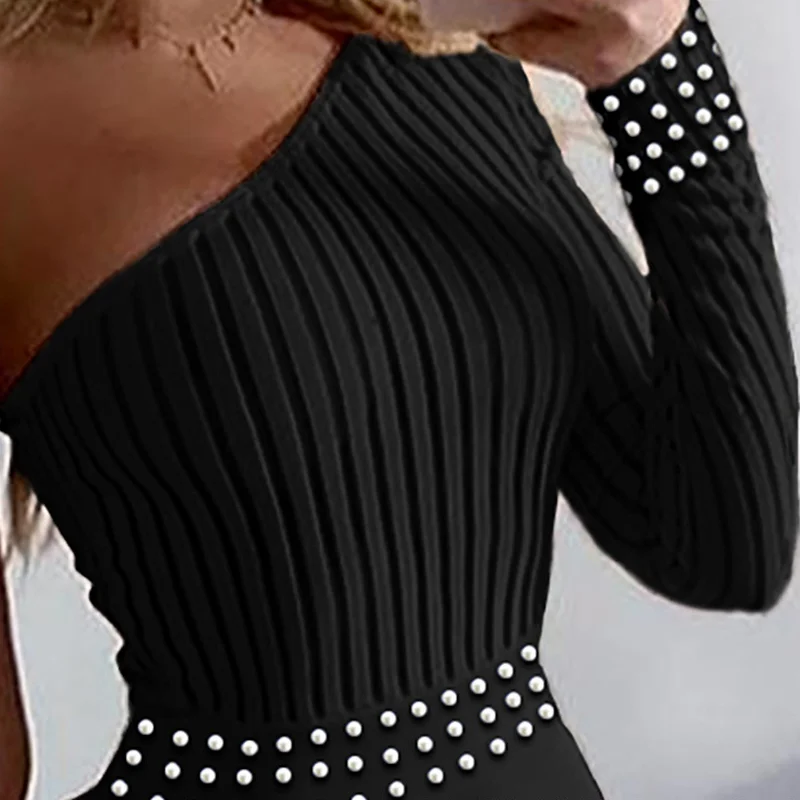 2022 New Spring and Autumn Fashion Women's Bubble Beads One-shoulder Jumpsuit Long Sleeve Solid Color Jumpsuit Women Fashion