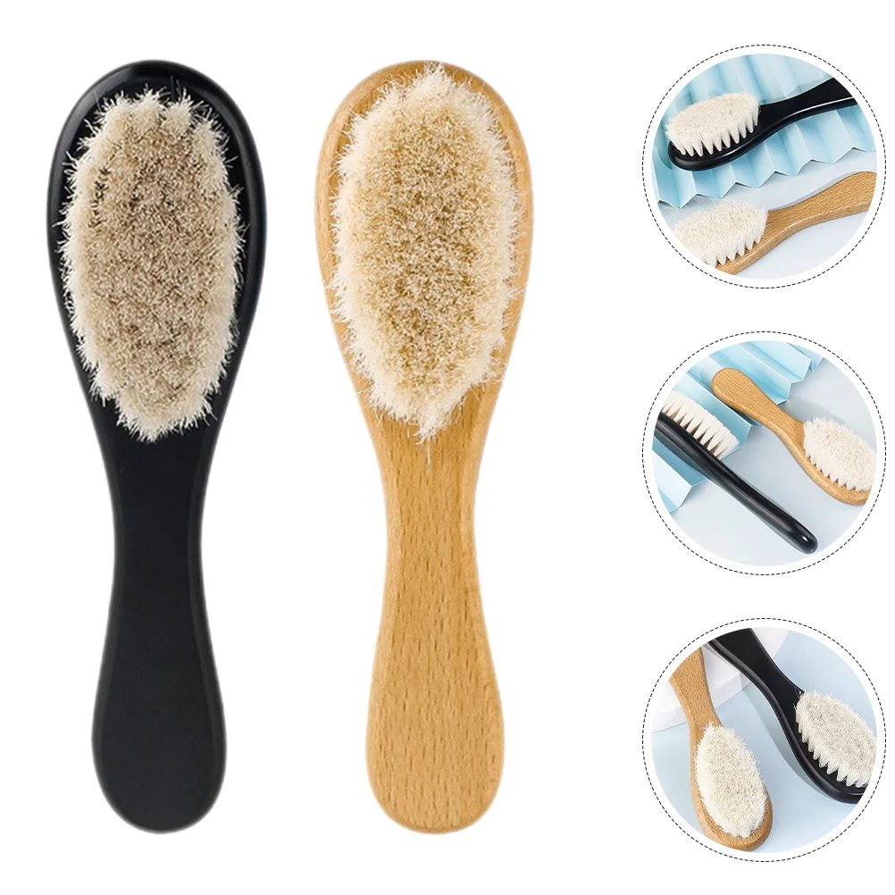 

2 Pcs Cradle Cap Brush Newborn Hair Care Toddler Beech Wooden Handle Infant Baby