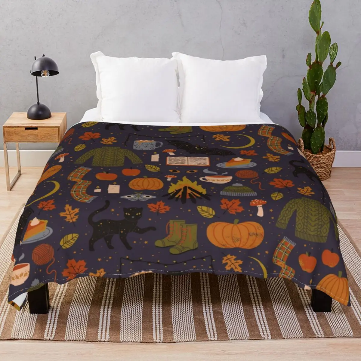 Autumn Nights Blanket Fleece Print Portable Throw Blankets for Bed Sofa Travel Cinema