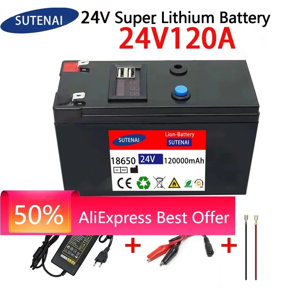 

24V Battery 120Ah 18650 lithium battery pack Rechargeable battery for solar energy electric vehicle battery+25.2v2A charger