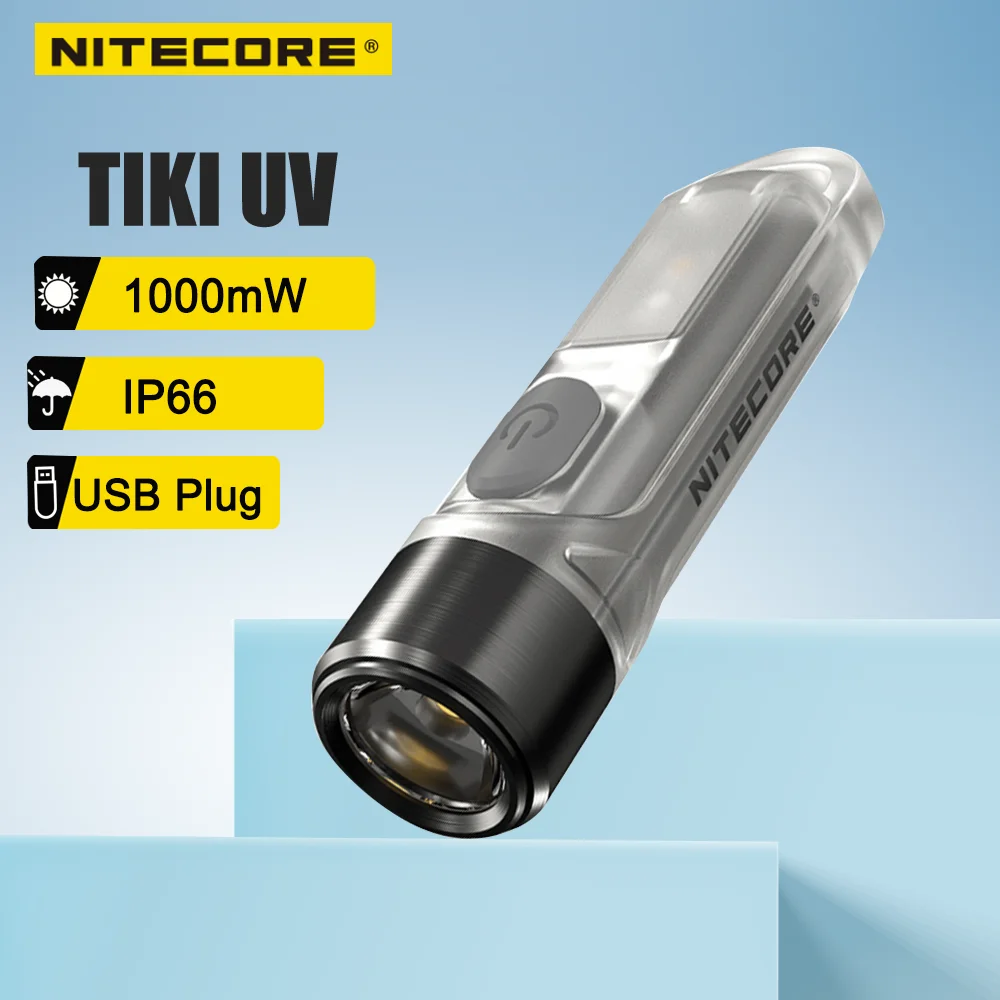 Фонарик NITECORE TIKI UV Mini LED 1000 мВт Ультрафиолетовый USB-заряжаемый брелок для ключей Портативный на открытом воздухе Палатка в кармане.