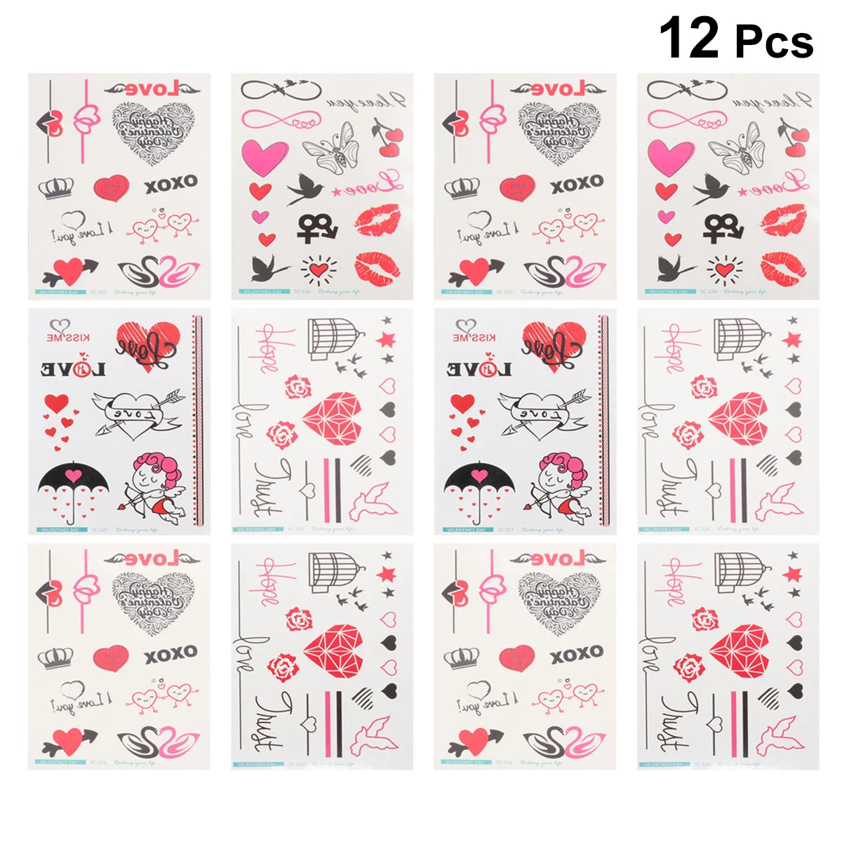 

12 листов, стикеры на День святого Валентина, стикеры, временные Мультяшные Стикеры, одноразовые Стикеры для тела, для лица, спины