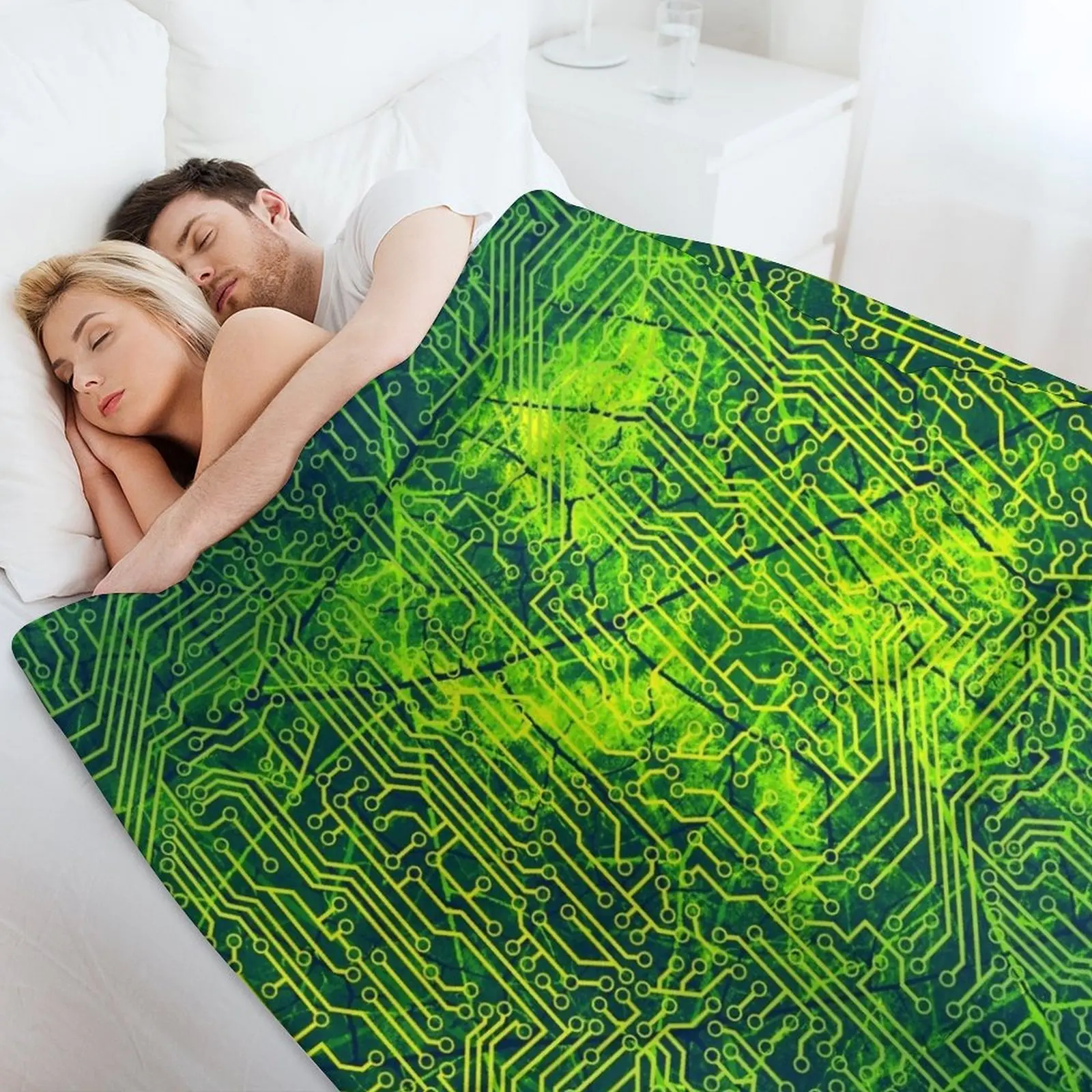 Зеленое и желтое светящееся одеяло с текстурой печатной платы Клетчатое для