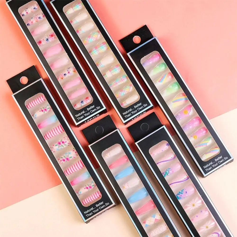 

Длинные накладные ногти балерины, новинка, полное покрытие, французские накладные ногти, съемные рельефные накладные ногти для женщин и девочек