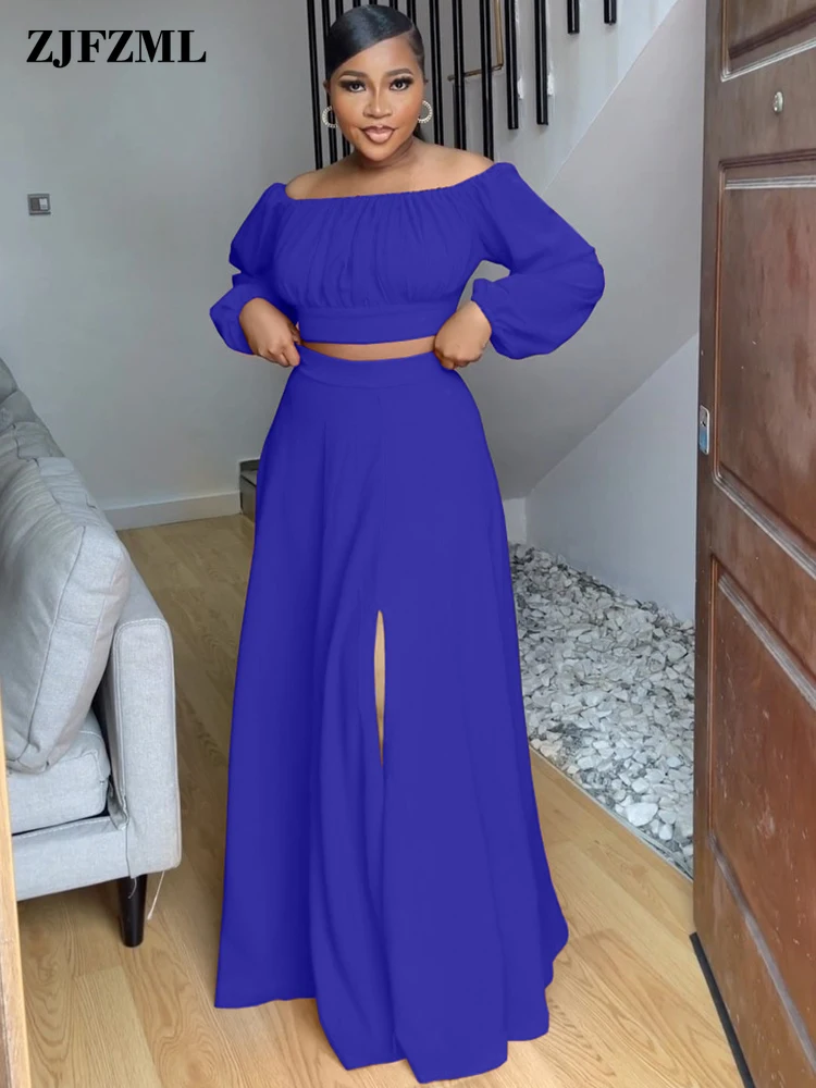 

Женский брючный костюм с открытыми плечами, укороченный Топ с длинным рукавом-фонариком и воротником-лодочкой и широкие брюки с высокой талией и цветочным узором