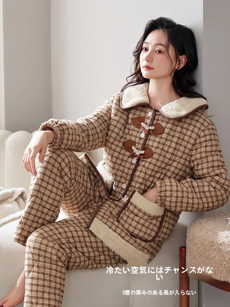 Новинка 2024 женские зимние пижамы трехслойная утолщенная тканая куртка на