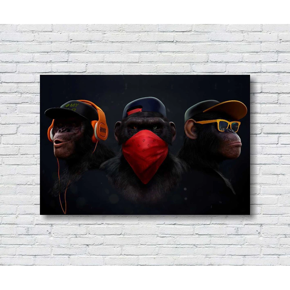 Постер на натуральном холсте Обезьяны 40х60 см/ 23 февраля / 8 марта / Картина в подарок