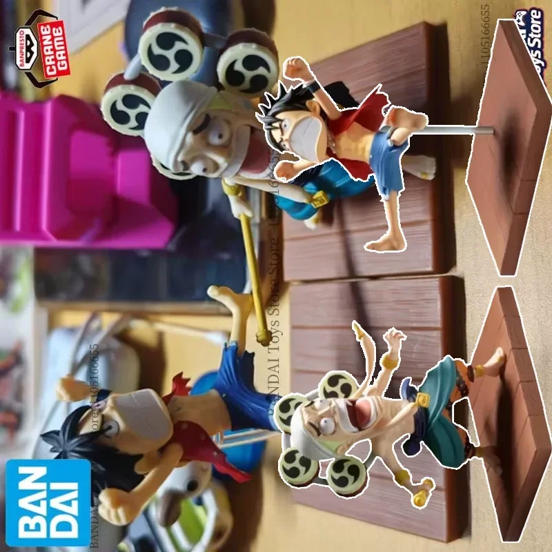 Фото Оригинальный набор мини-фигурок Bandai Banpresto One Piece WCF: Энел против Луффи, битва на Скайпии, коллекционные фигурки, аниме, мультяшные куклы, модель, игрушка №1