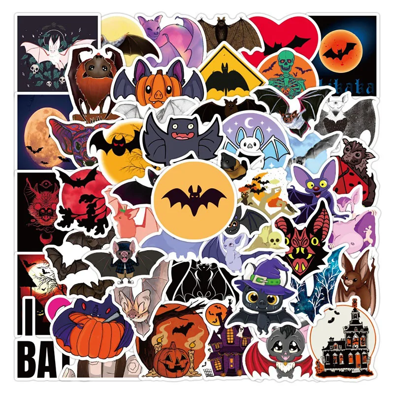 

50 Pieces Of Non-repeat Cartoon Small Animal Bat Pumpkin Graffiti Stickers Suitcase Laptop Stickers KTTZ213
