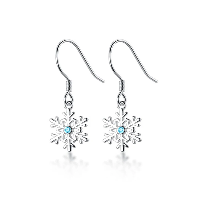 Trustdavis 100% 925 Solid Real Sterling Silver Snowflake Blue CZ Dangle Earrings For Women Girl Lady Xmas Gift DA339 | Украшения и