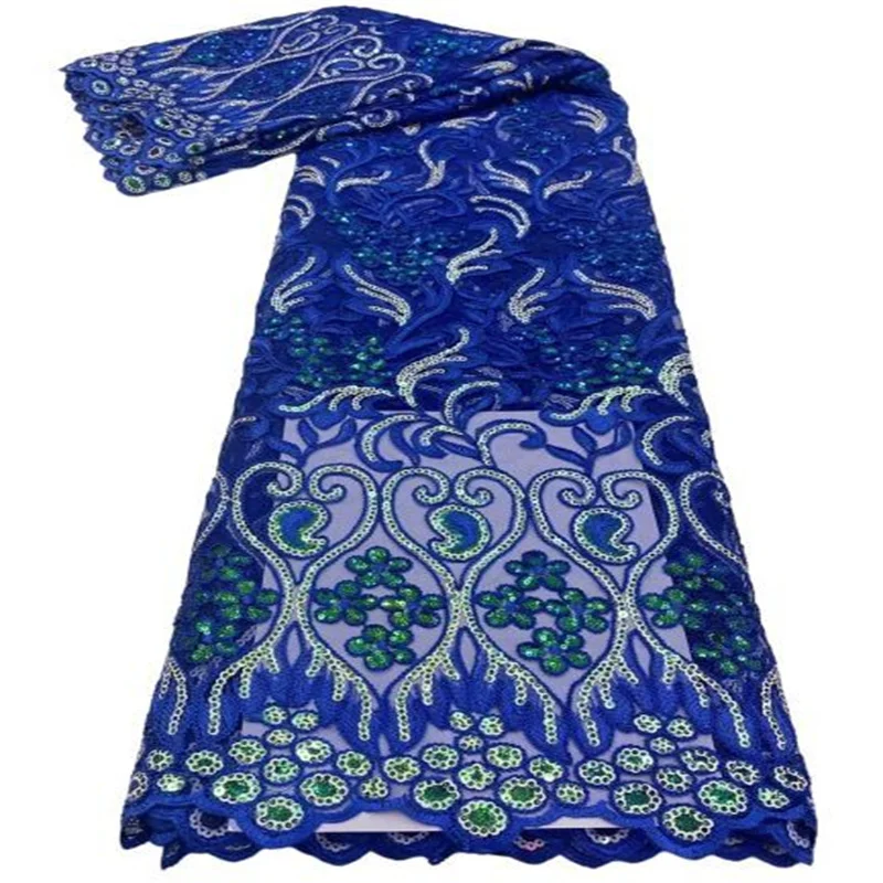 

2023 новейшая нигерийская кружевная ткань с блестками, королевский синий Высококачественный Африканский кружевной материал для свадебного платья, французское Сетчатое кружево