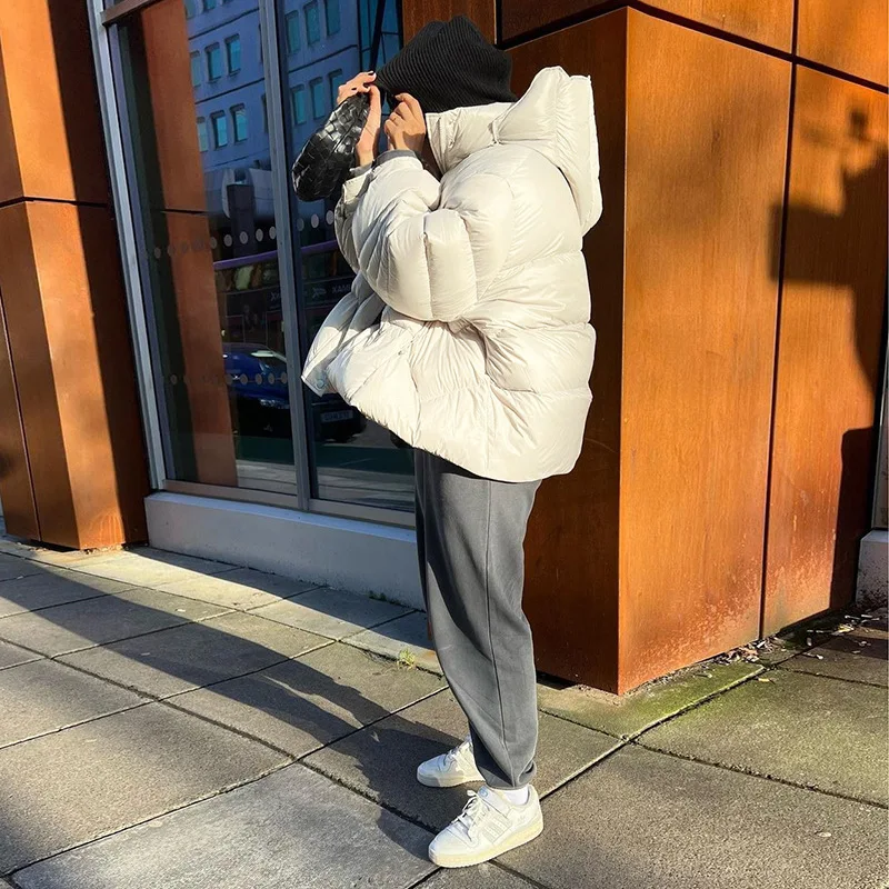 2022 Autumn and Winter Women's New Fashion Collar Hooded Thickened Short Solid Color Cotton Jacket Warm Windproof