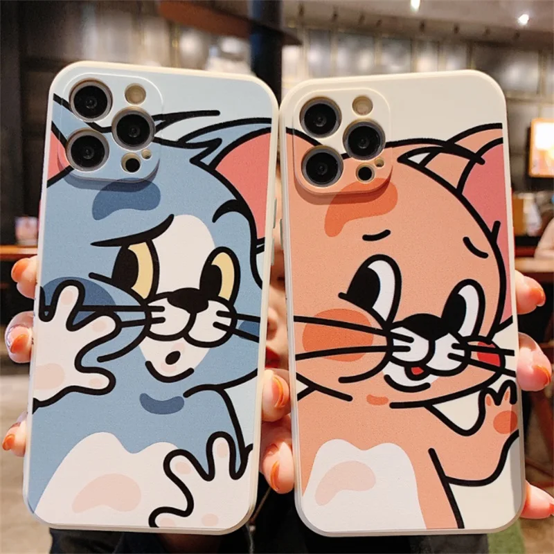

Cartoon Cat Mouse Cute Cases For iPhone 11 12 13 Pro Max Mini X XS XR MAX SE 2020 8 7 6 6S Plus 5 Soft Silicone TPU Phone Cover