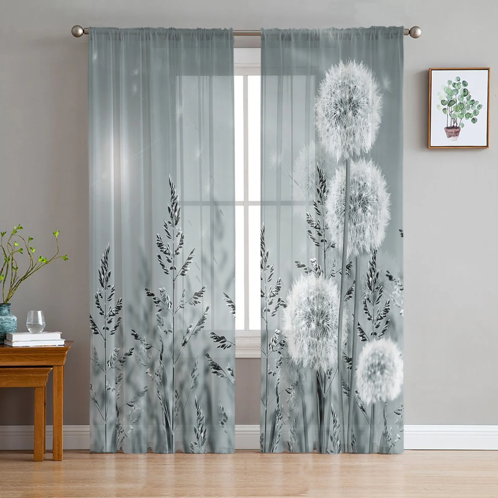 

Plant Grey Dandelion Sheer Curtains for Living Room Voile Curtain Bedroom Bathroom Tulle Curtains Window Drapes