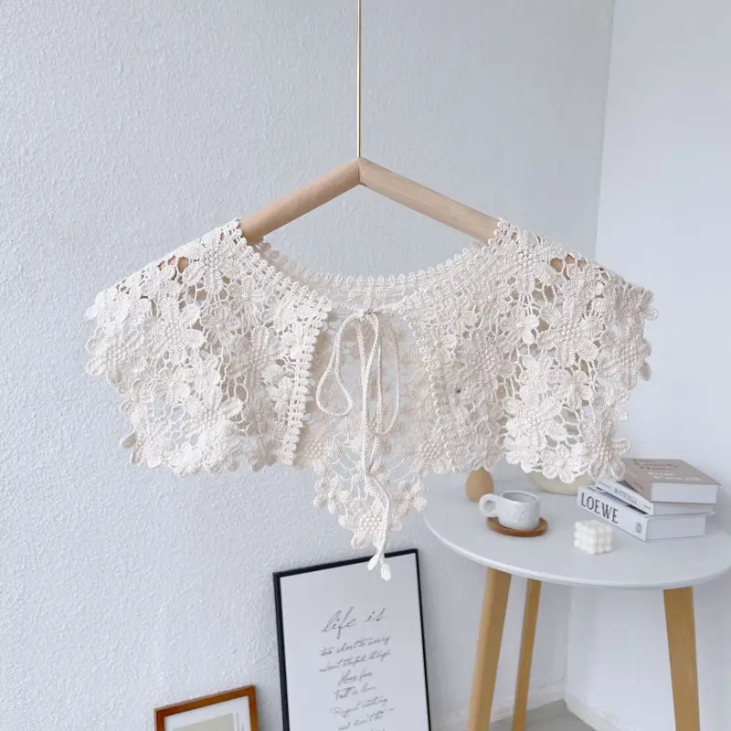 

White NEW Lace Flower Shawl Women Shoulders Cape Vest Fake Collar Capes Knotted Scarf Girl Neck Guard Girl Poncho Wraps Cloak