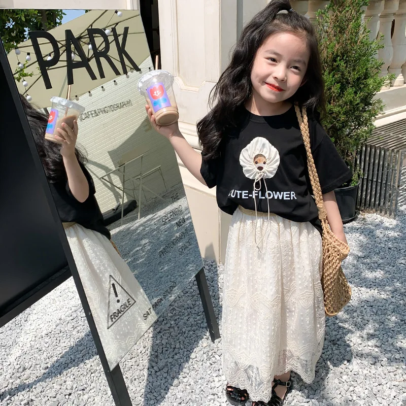

Girls T-Shirt 2022 Summer New Children's Foreign Cartoon Bear Hat T-Shirt Korean Casual Top