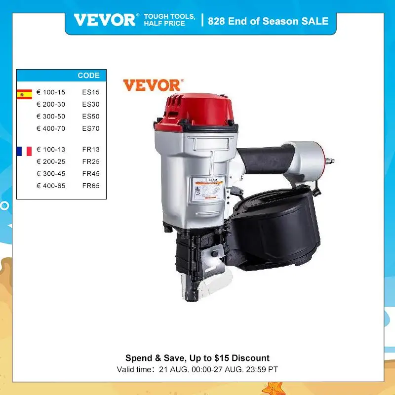 VEVOR Pallet Making Coil Nailer CN55 CN70 CN80 For Siding Board Wood Working Furniture Sheating Tool Air Pneumatic Roll Nail Gun