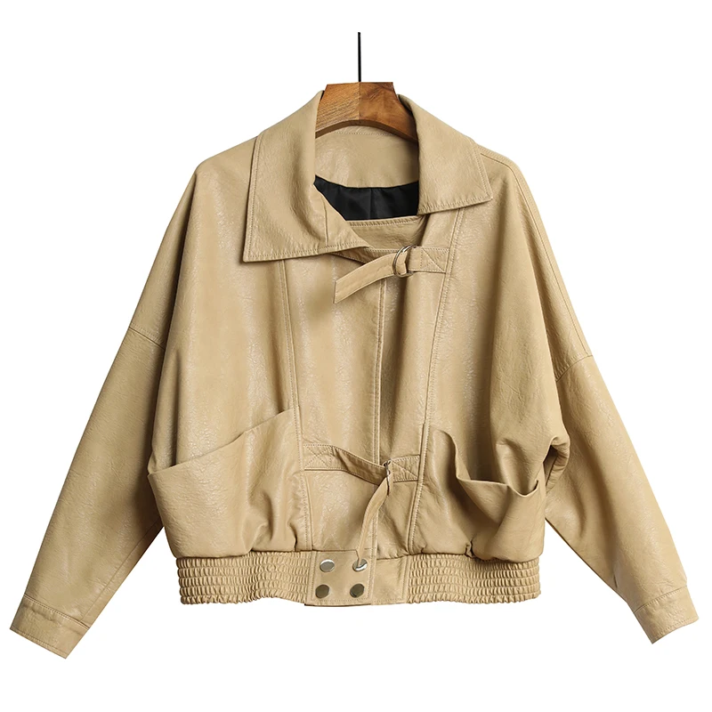 PU Leather Jacket Female 2021 Autumn New Korean Wild Loose Silhouette Lazy Wind