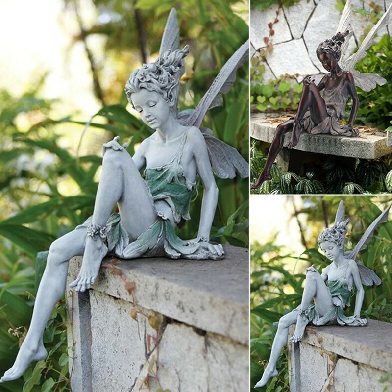 

Resin Sitting Fairy Statue Garden Ornament Porch Sculpture Yard Craft Decorate