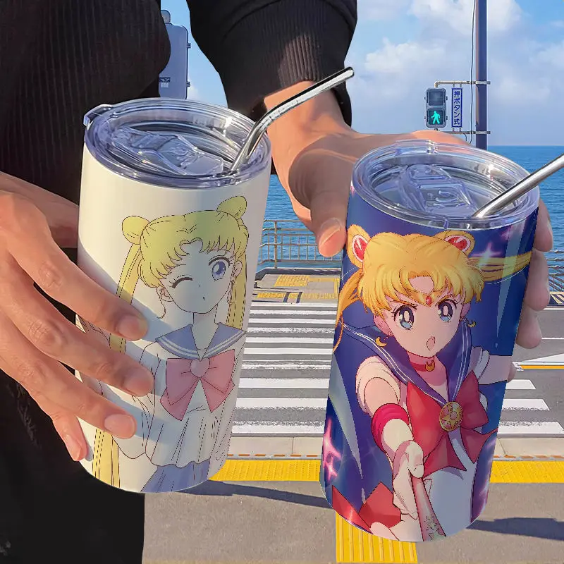 

Термокружка с соломинкой Сейлор Мун Аниме Милая мультяшная Tsukino Usagi Aino Minako Hino King бутылка для воды из нержавеющей стали кофейная чашка