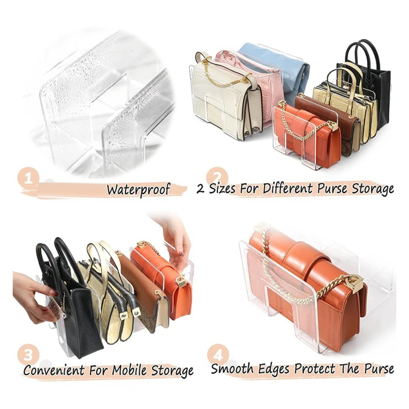 Purse Organizer For Closet Acrylic Clear Storage Organizers 2 PCS Different Size Divider Holder Shelf