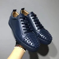 low top genuine leather rivets mens shoes flats casual sneakers brand red bottom shoes for men with free shipping plus size