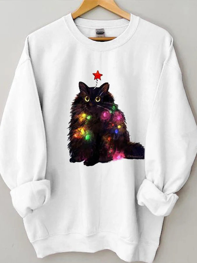 

Christmas Lights Cat Loose Sweatshirt