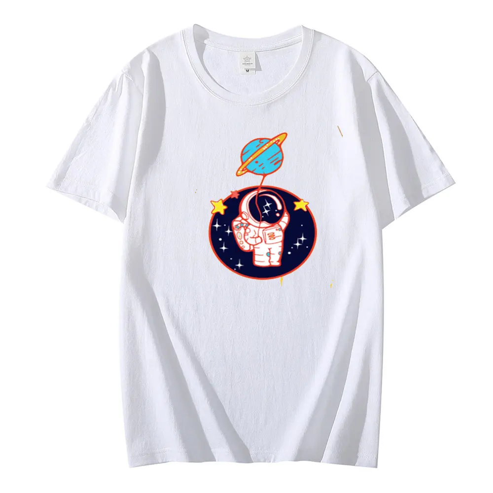 

Футболка мужская оверсайз с круглым вырезом, Классическая блуза из хлопка, топ с принтом космонавта, лето