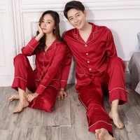 couple pajamas sets couple sleepwear korean fashion satin silk pajamas for women and men long sleeves satin pyjamas women