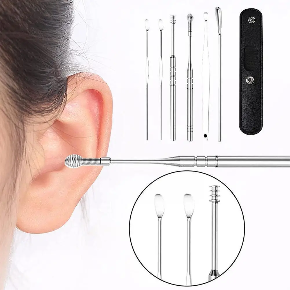 

6pcs Earwax Removal Kit Safe Spiral Ear Wax Removal Earwax Spoon Cleaning With Portable Pick Ear Storage Box Set Tool H3Q6