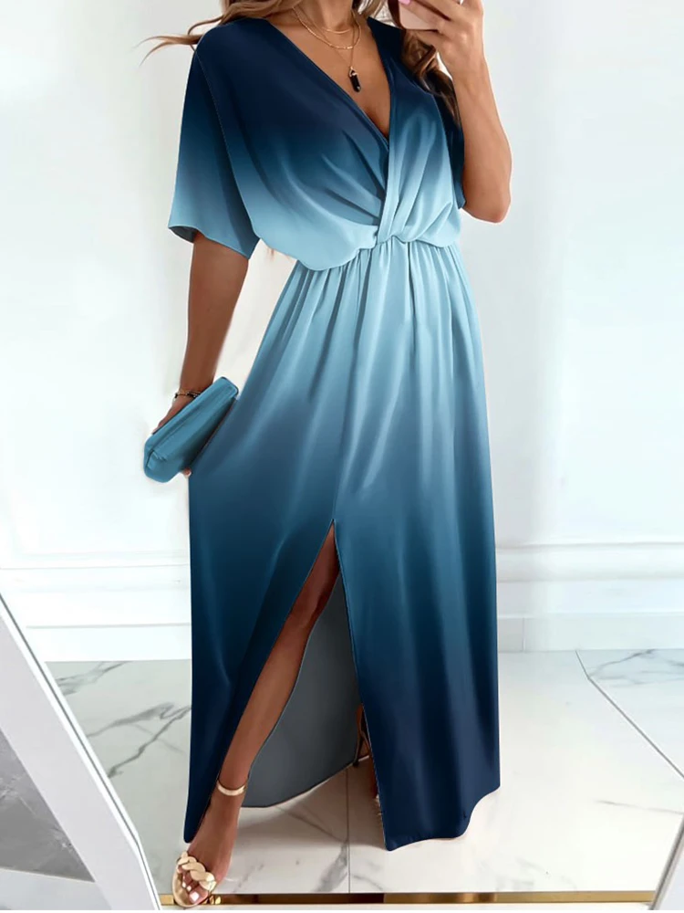 

Ombre V-Neck Split Thigh Maxi Dress