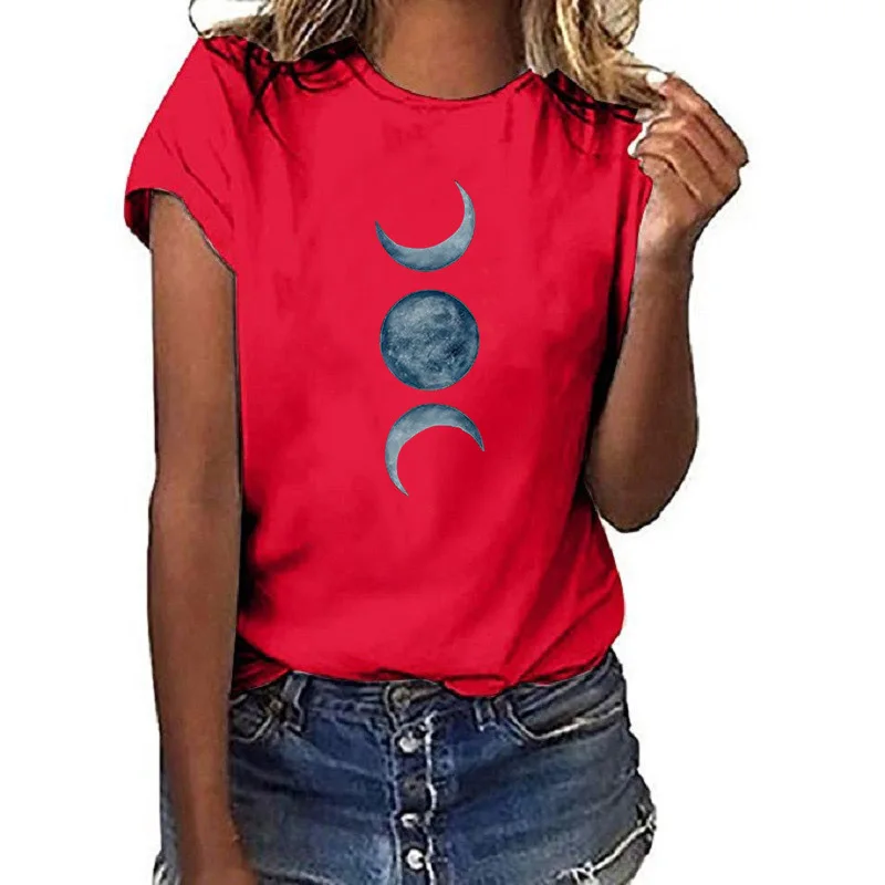 

Women's short sleeve T-shirts sell well in Europe and the United States moon print fashion round neck girls' T-shirts shirts