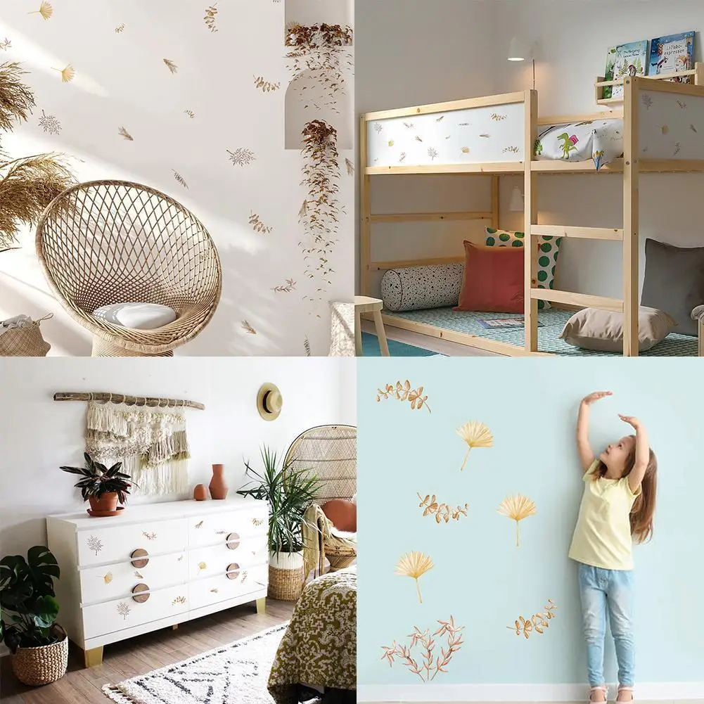 

6 шт., самоклеящиеся наклейки на стену с принтом листьев