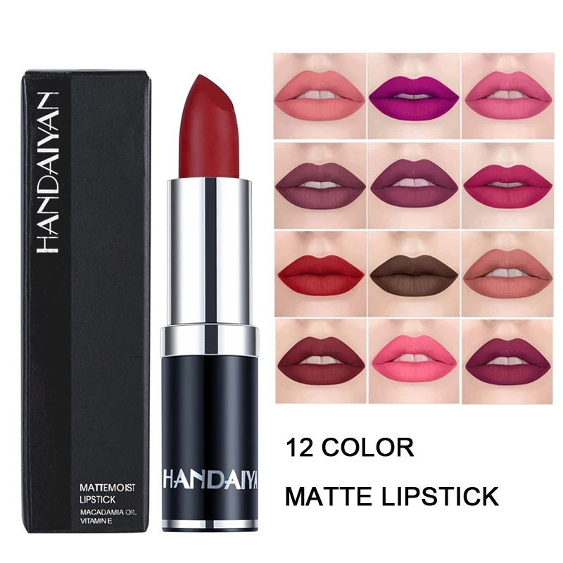 

Handaiyan Sexy Nude Red Brown Purple Lipgloss Matte Lip Gloss Velvety Lipstick Matte Waterproof Makeup Long Lasting Cosmetic