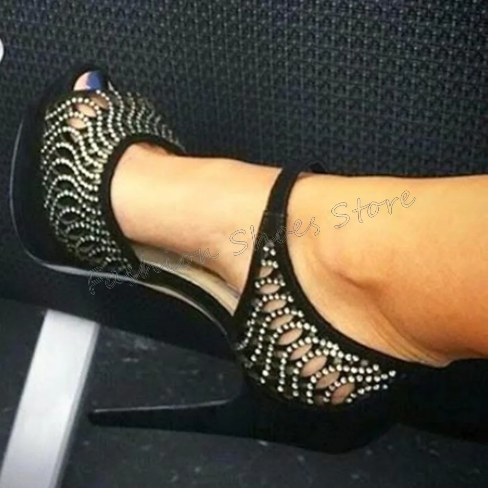 Черные босоножки Zobairou CN на платформе с кристаллами