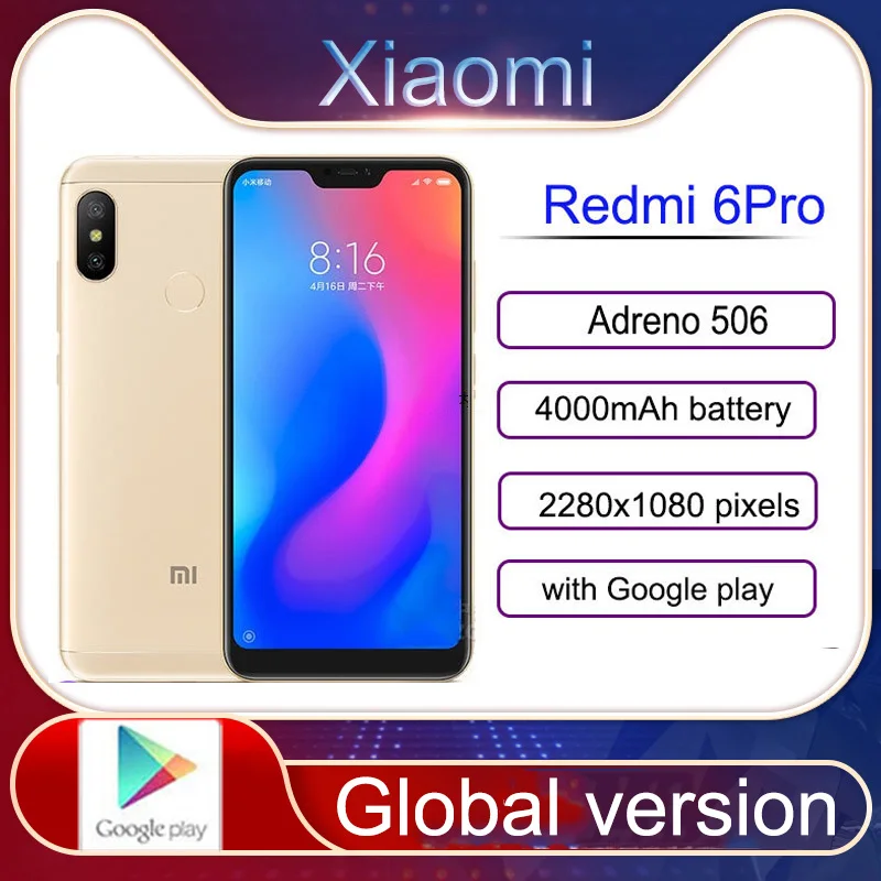 Сотовый телефон Redmi 6 Pro / redmi смартфон 32 ГБ/64 Гб пикселей Snapdragon 625 4000 мАч сотовый -