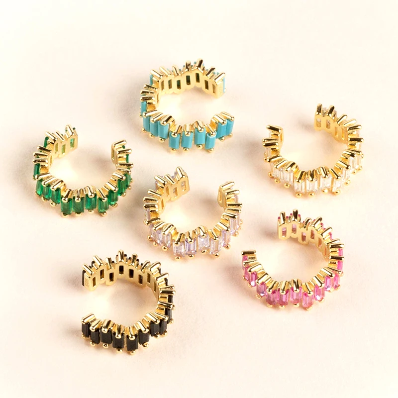 

YUXINTOME 24k Gold Plated Colorful Square Zircon Ear Cuff Ear Piercing Cuff Earring 2022 Piercing Luxury CZ Zircon Jewelry Women