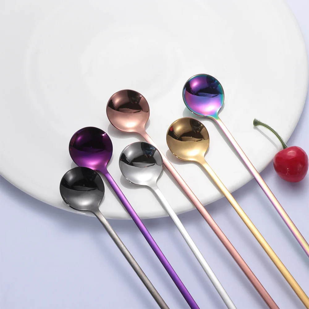 Ложка-мешалка для кофе и чая радужного цвета с длинной ручкой десертные ложки